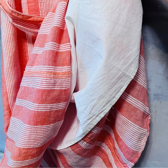 EDDIE BAUER Striped Sleeveless LINEN Blend Dress Tie Waist Orange White Womens L - Picture 6 of 16